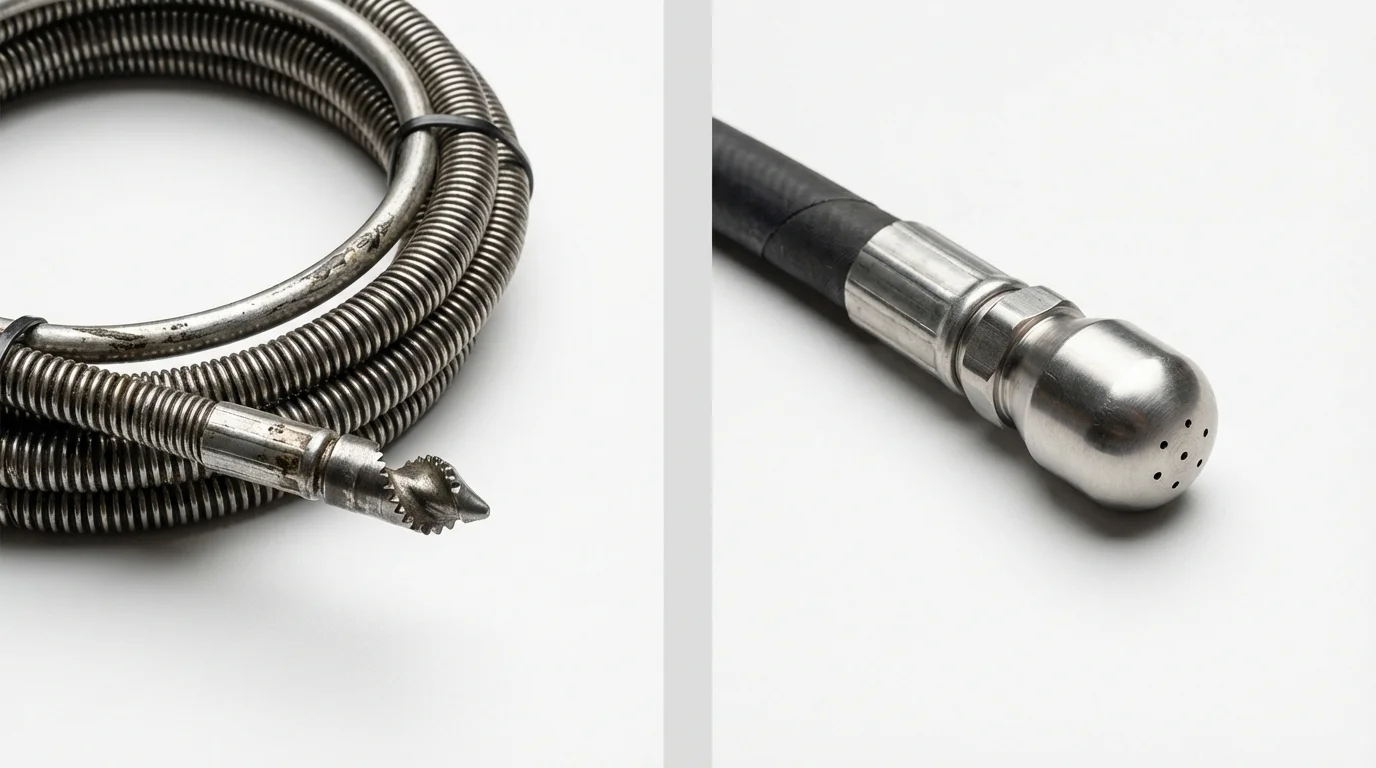 Drain snake cable and hydro jetting nozzle used for drain cleaning in Greenville, MO