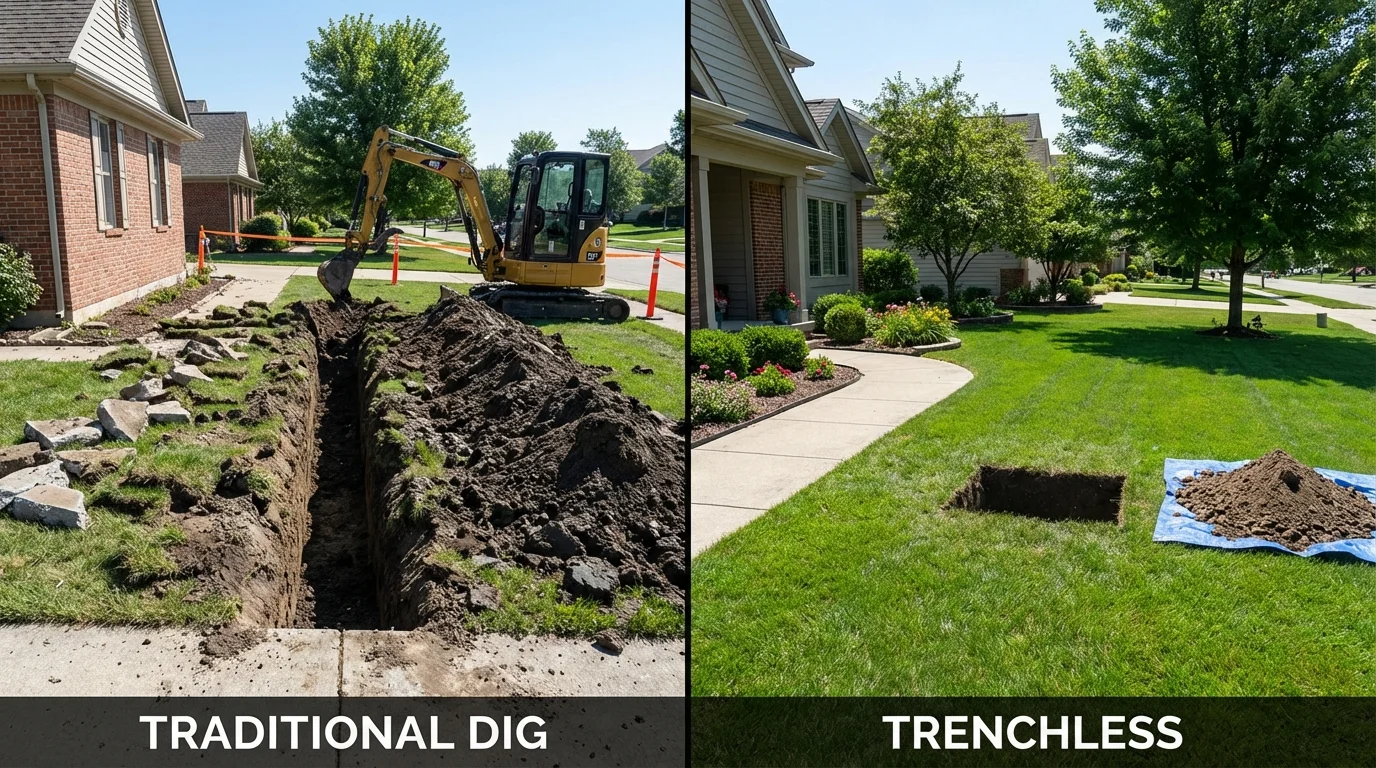 Trenchless sewer repair with minimal yard damage versus traditional excavation in Greenville, MO
